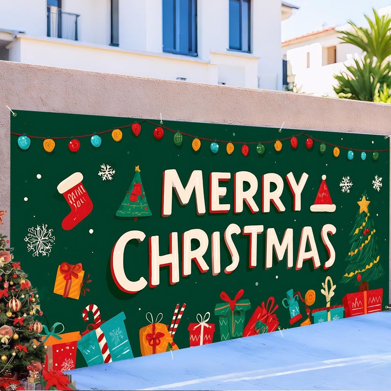 ANNA QUEEN Merry Christmas Gift & Tree Garage Door Banner 6 x 13FT, Holiday Greetings Outdoor Garage Decoration for Parties Home Decor - Image 5